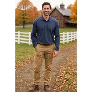 VTG Y2K LL Bean Navy Long Sleeve Polo Shirt Mens Sz L Tall 100% Pima Cotton Soft